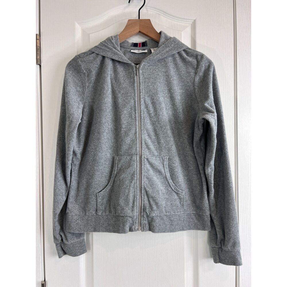 Canyon River Blues Gray Terry Cloth Zip Up Hoodie Blue Red Stripe Women's XL